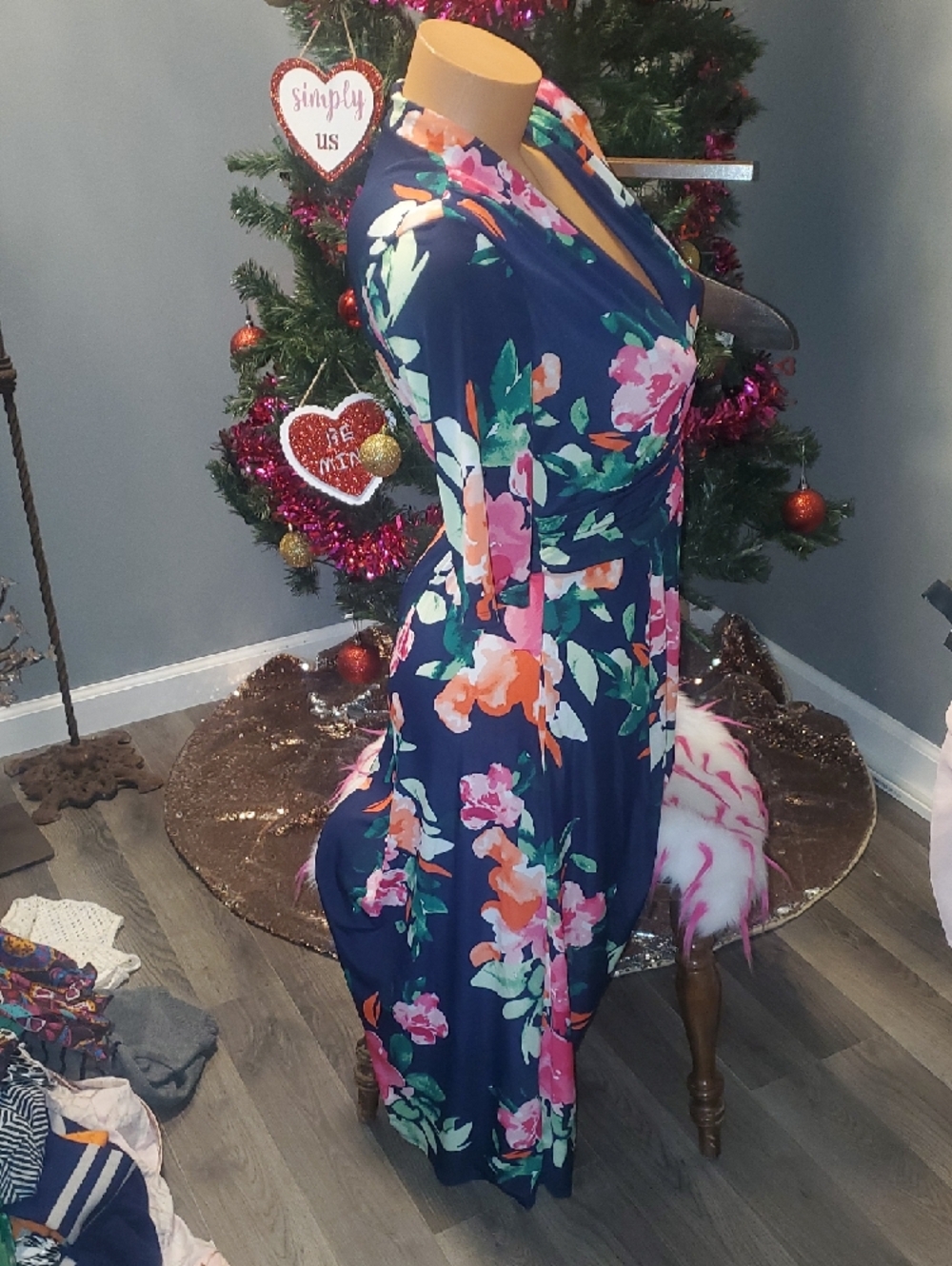 Vince Camuto Navy Floral Wrap Midi Dress - Picture 4 of 7